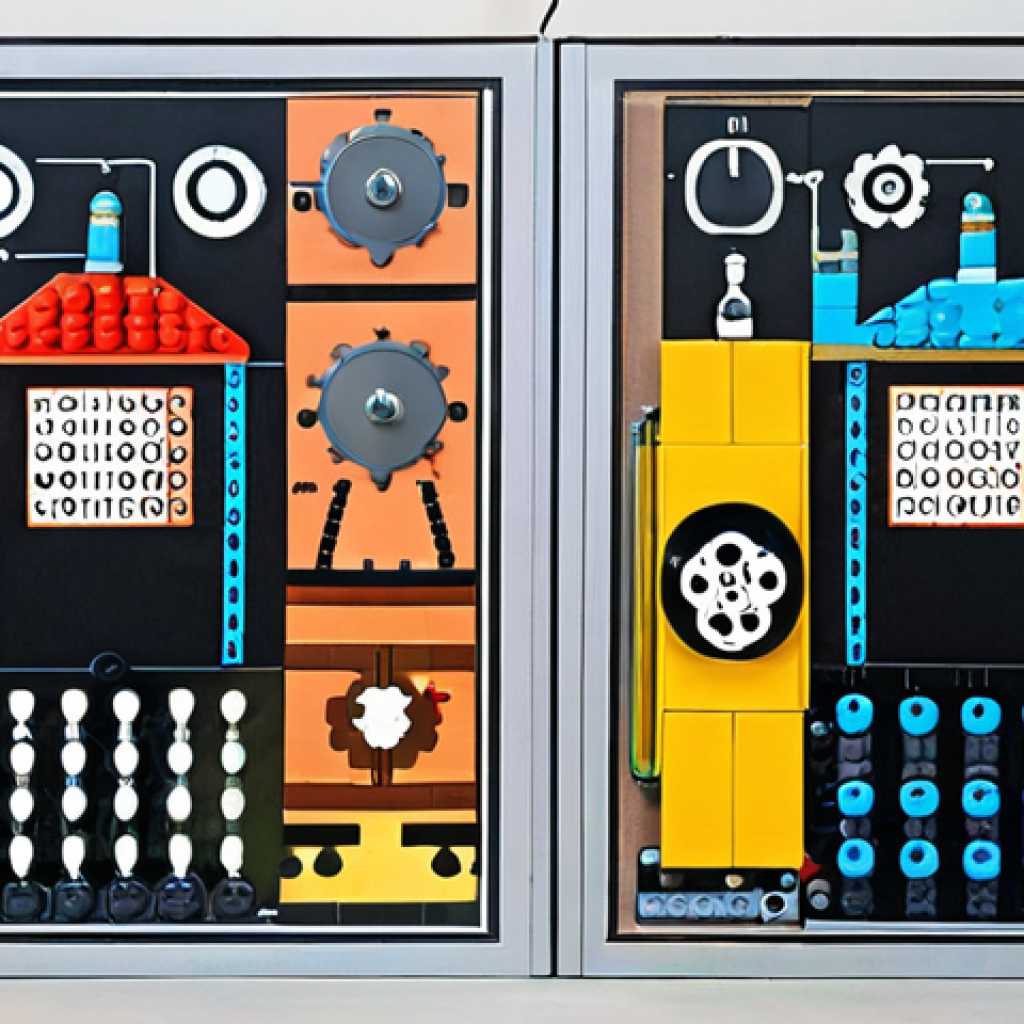 A conceptual split image, illustrating the linguistic characteristics of English versus German. On the left, for English, show a flowing, interconnected network of simple, brightly colored building blocks (like Lego), merging into digital screens displaying social media feeds and global communication symbols. The atmosphere is light and widely accessible. On the right, for German, depict intricate, precise gears and cogs interlocked within an architectural blueprint, alongside abstract representations of grammatical cases and complex sentence structures. The background features subtle industrial or engineering motifs, suggesting logical rigor. Both sides incorporate transparent overlay elements of AI-powered language learning interfaces, showcasing modern educational tools.