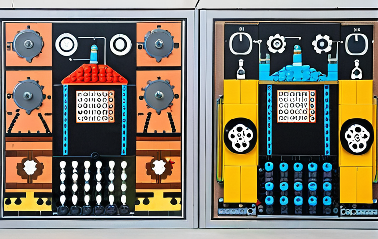 A conceptual split image, illustrating the linguistic characteristics of English versus German. On the left, for English, show a flowing, interconnected network of simple, brightly colored building blocks (like Lego), merging into digital screens displaying social media feeds and global communication symbols. The atmosphere is light and widely accessible. On the right, for German, depict intricate, precise gears and cogs interlocked within an architectural blueprint, alongside abstract representations of grammatical cases and complex sentence structures. The background features subtle industrial or engineering motifs, suggesting logical rigor. Both sides incorporate transparent overlay elements of AI-powered language learning interfaces, showcasing modern educational tools.