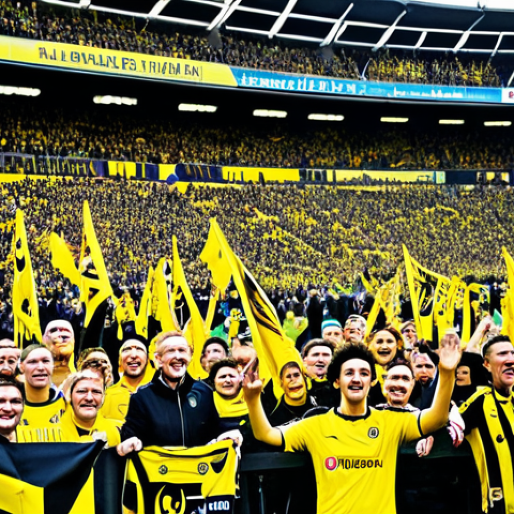 독일 축구 리그 역사 - "A vibrant scene inside Signal Iduna Park in Dortmund on a Saturday afternoon, filled with enthusias...