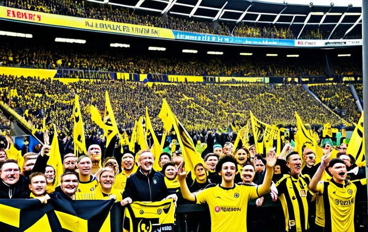 독일 축구 리그 역사 - "A vibrant scene inside Signal Iduna Park in Dortmund on a Saturday afternoon, filled with enthusias...
