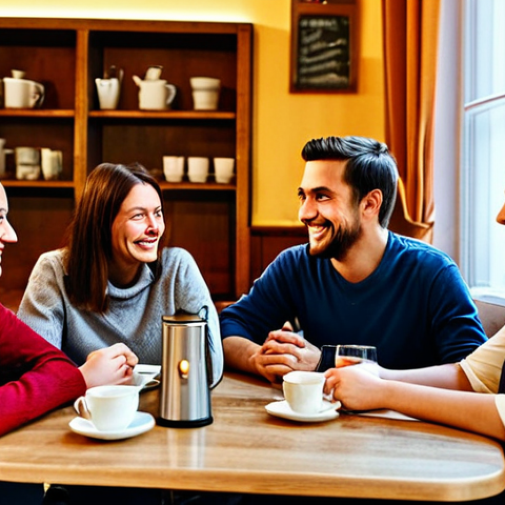 독일과 오스트리아 유사점 - Language & Culture**
"A friendly language exchange meetup in a cozy Viennese café, people are fully...