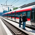 독일 여행 주의사항 - **German High-Speed Rail & City Transport:**
"A sleek, modern ICE high-speed train, emblazoned w...