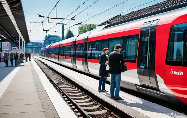 독일 여행 주의사항 - **German High-Speed Rail & City Transport:**
"A sleek, modern ICE high-speed train, emblazoned w...