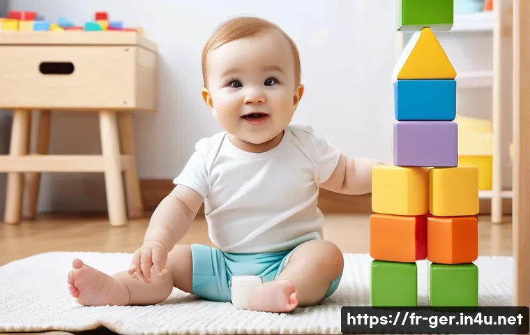 독일에서의 신용카드 사용법 - **A toddler wearing a cloth diaper, playing with building blocks in a brightly lit nursery.** The ba...