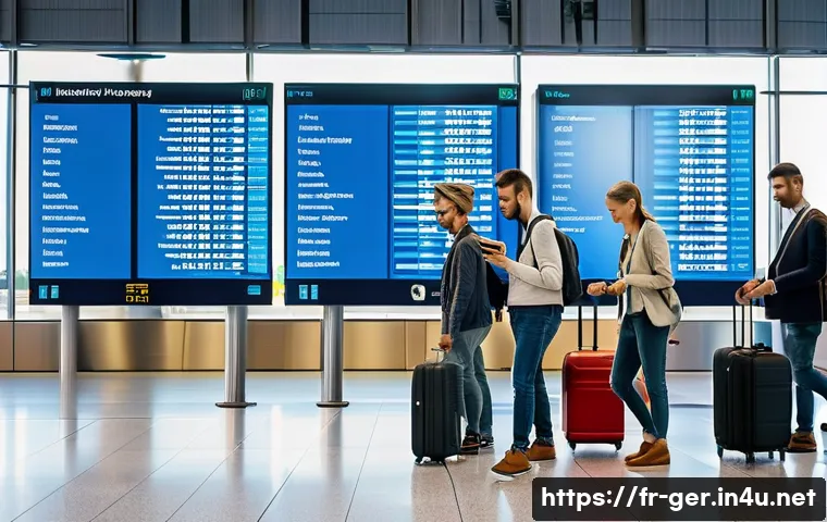 독일의 공항 이용 팁 - **Prompt 1: Seamless Digital Navigation in a Modern German Airport**
A bright, wide-angle shot o...