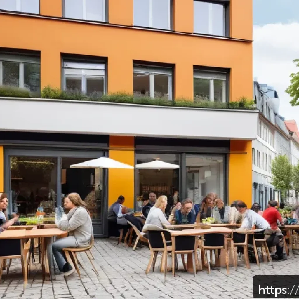 독일에서 아파트 구하는 법 - A detailed urban scene of a busy German city rental market, featuring modern apartment buildings in ...