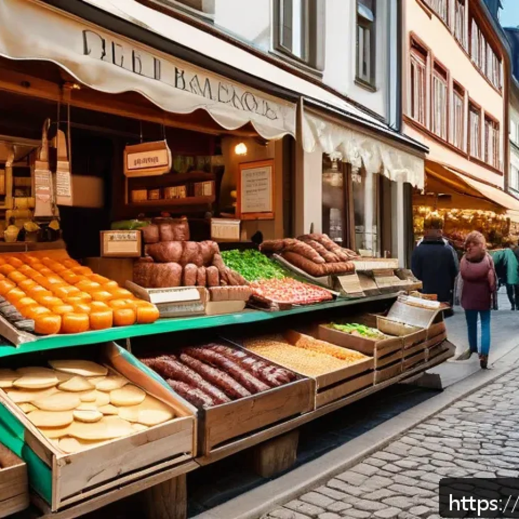 독일 여행 경비 절약 팁 - A vibrant street market scene in a charming German city like Cologne or Leipzig, bustling with diver...