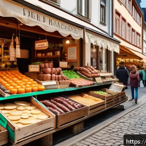 독일 여행 경비 절약 팁 - A vibrant street market scene in a charming German city like Cologne or Leipzig, bustling with diver...