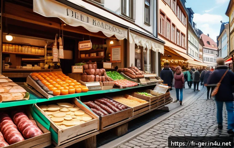 독일 여행 경비 절약 팁 - A vibrant street market scene in a charming German city like Cologne or Leipzig, bustling with diver...