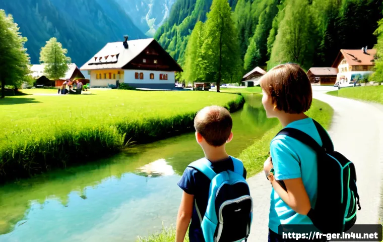 독일에서 가족과 함께 여행하기 - Photorealistic family of four traveling in Germany, French-speaking parents with two school-age chil...